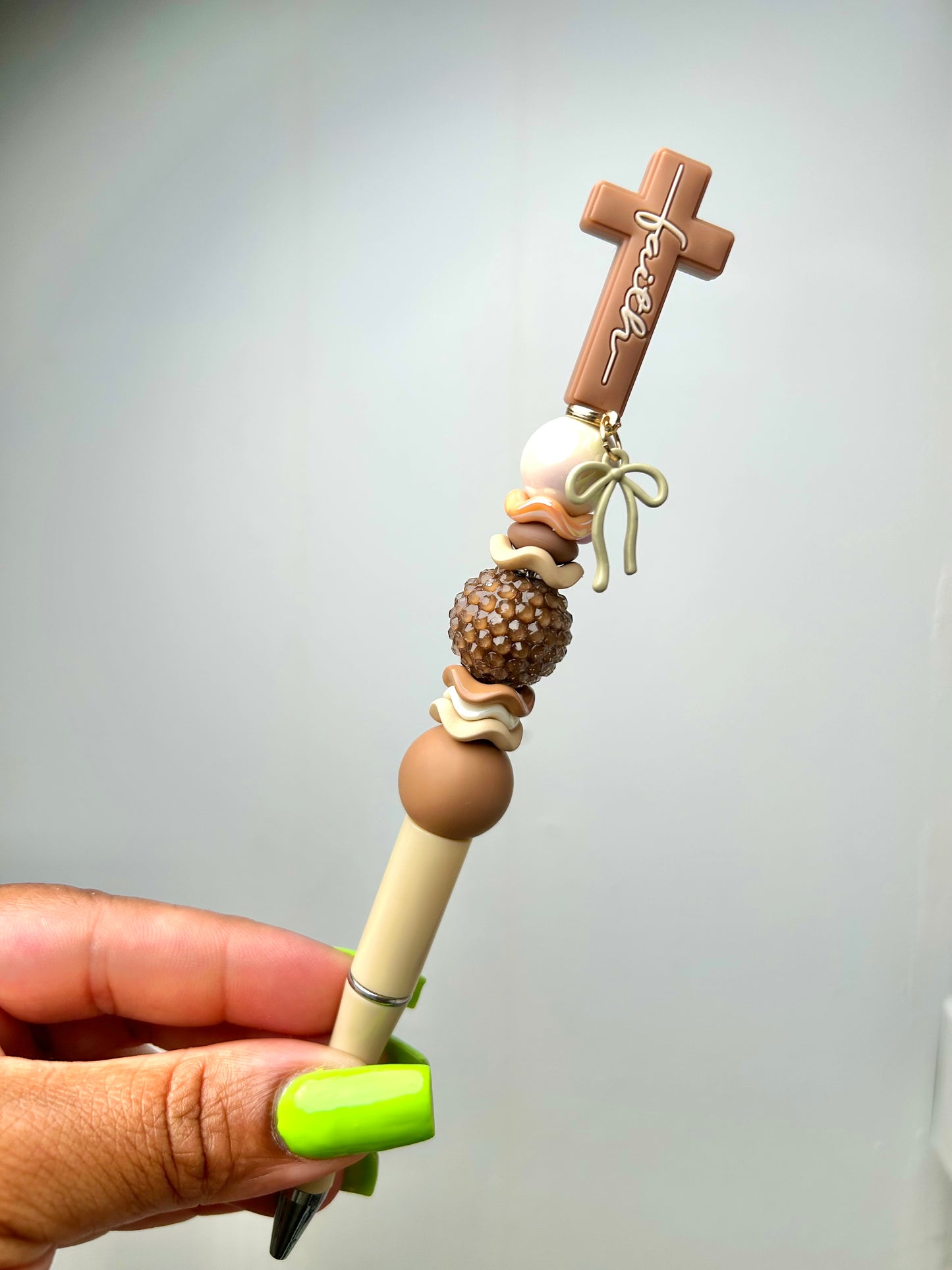 Faith brown cross focal (with extension/charm)