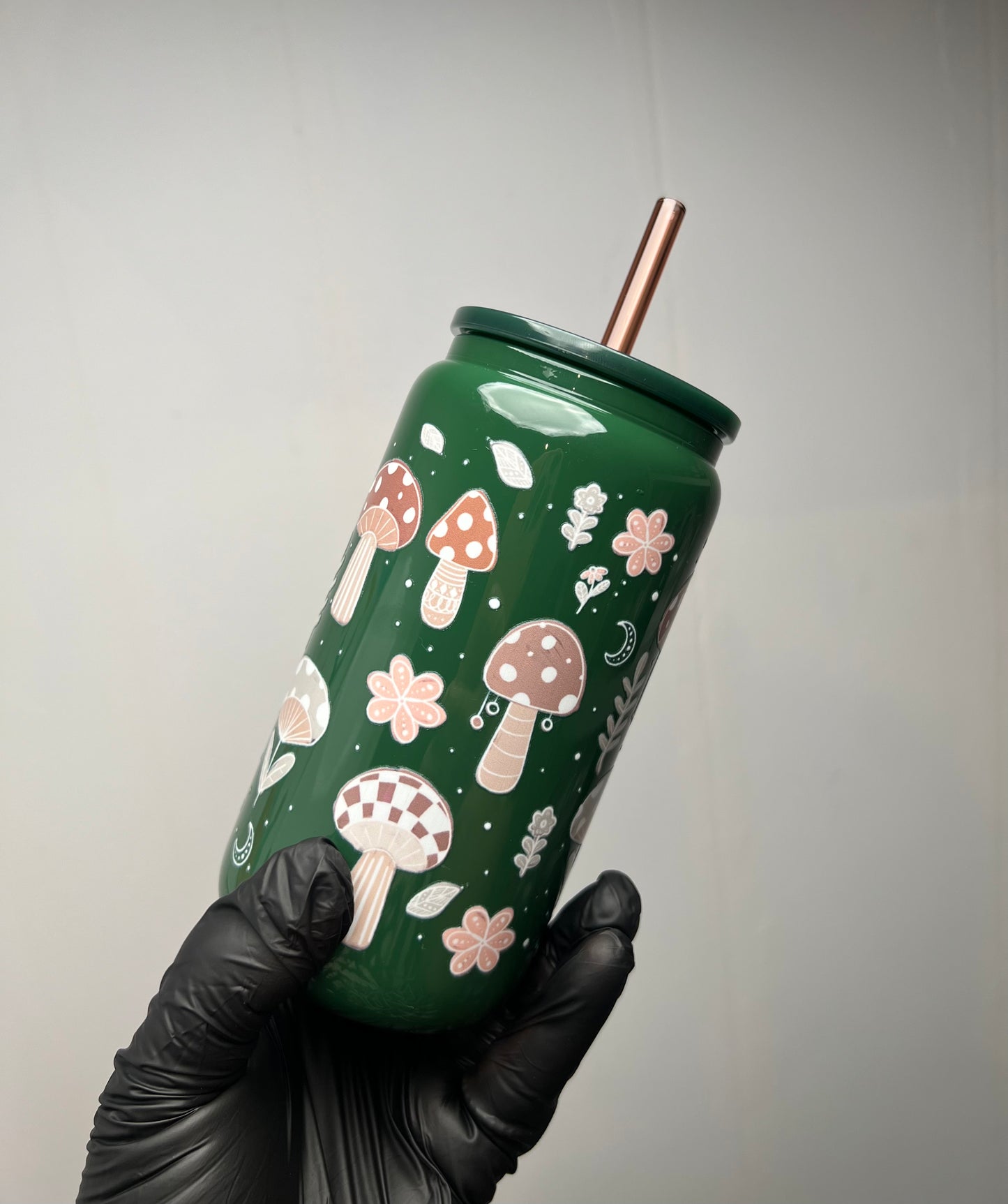 GREEN 16OZ MUSHROOM GLASS CUP