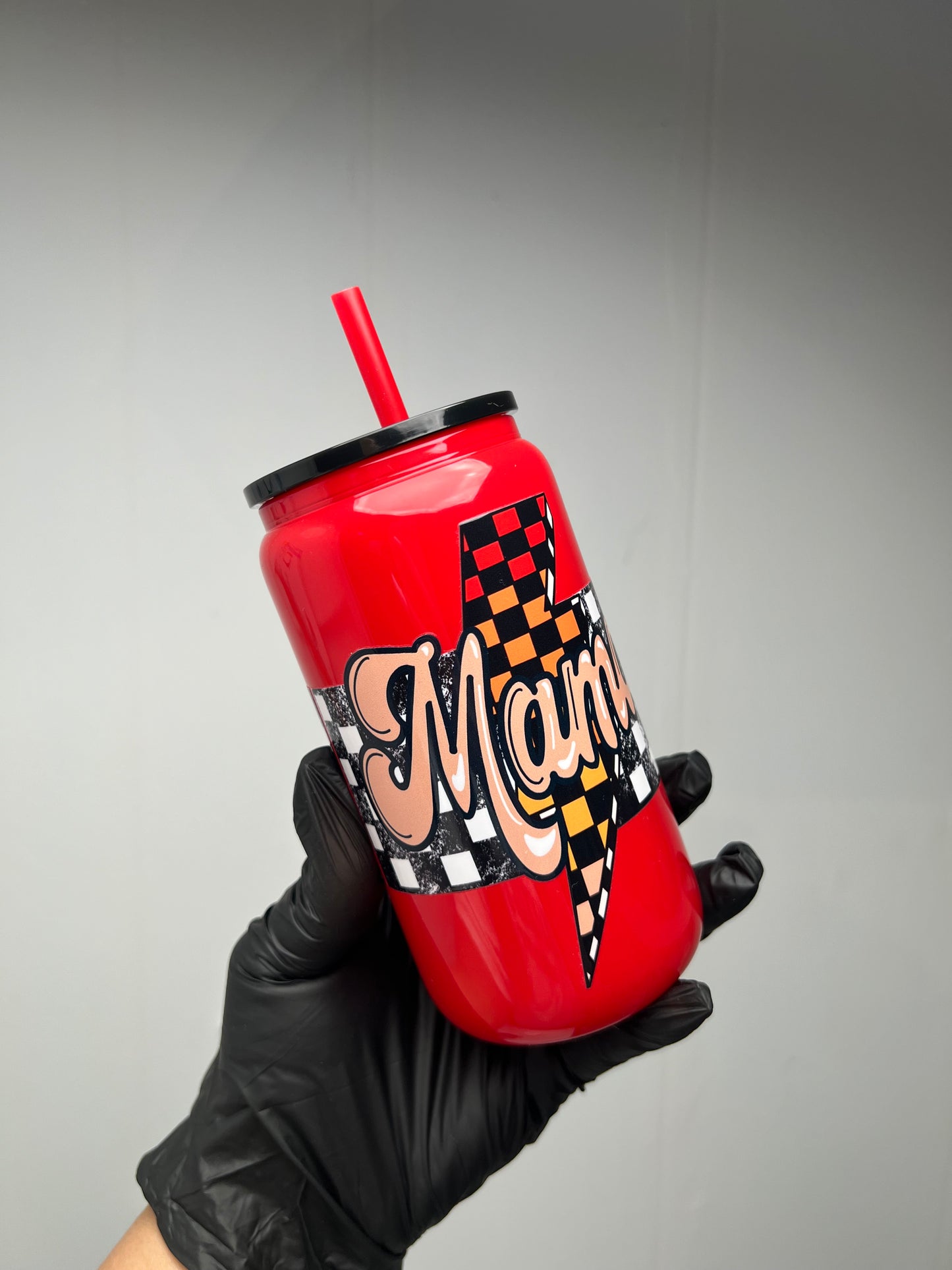 CHECKER MAMA RED GLASS 16oz