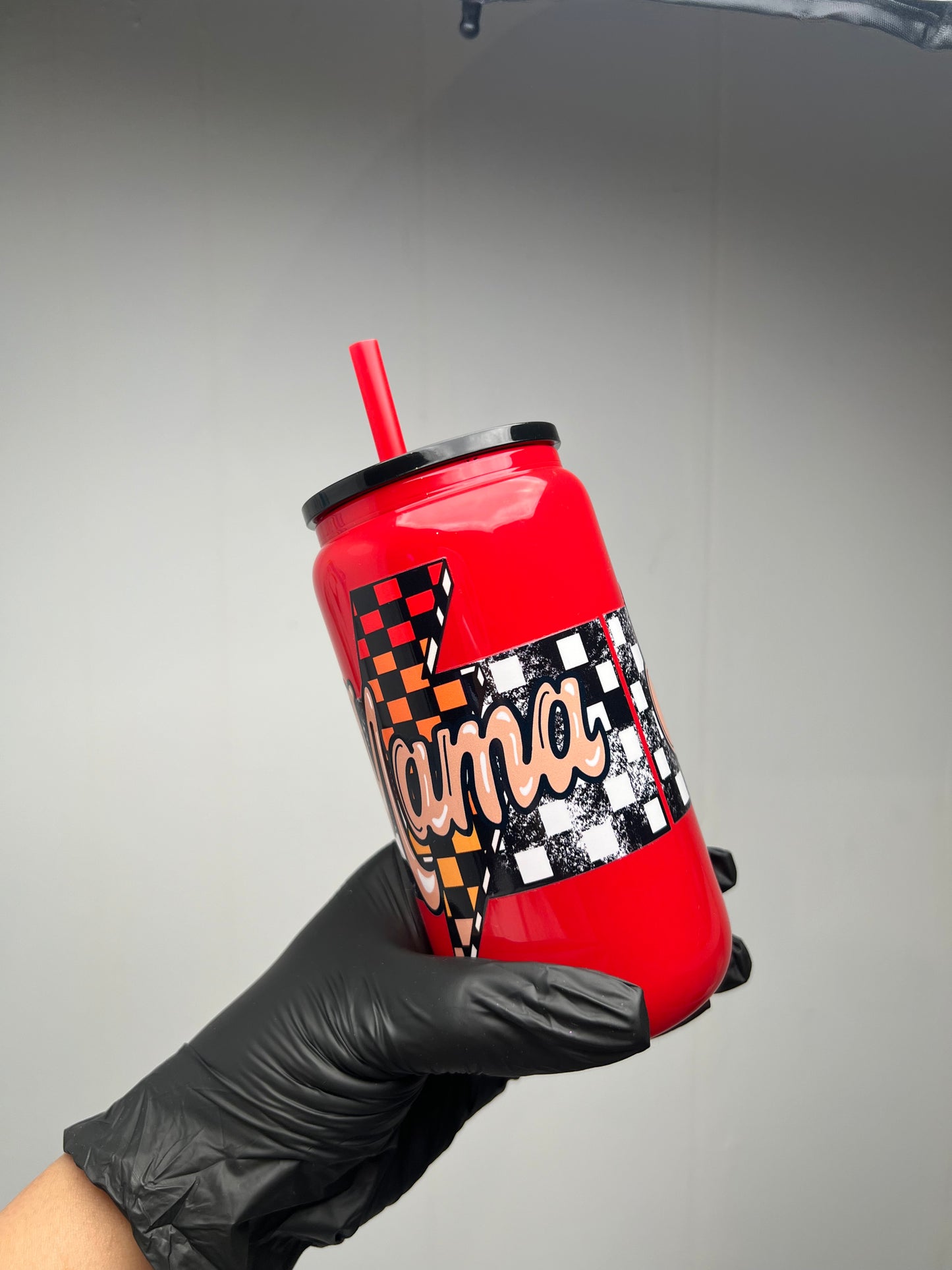 CHECKER MAMA RED GLASS 16oz