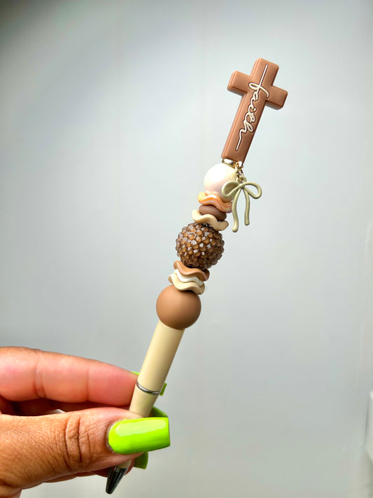 Faith brown cross focal (with extension/charm)
