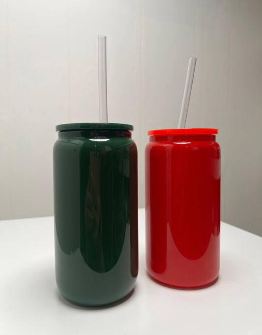 GREEN AND RED GLASS CUPS
