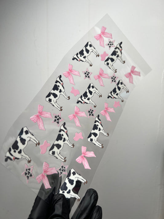 (W133) Cow pink star bow
