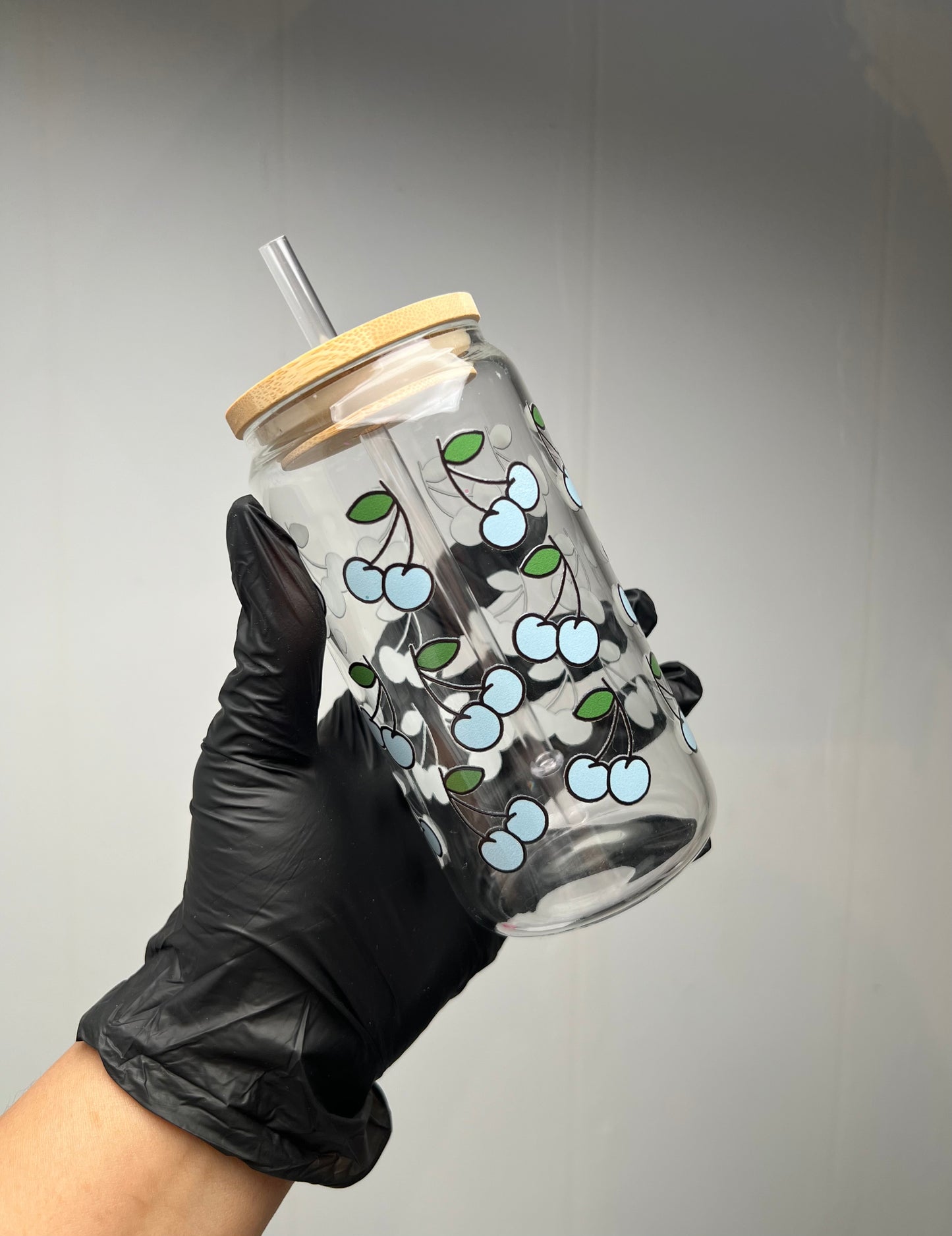 BLUE CHERRY 16 OZ GLASS